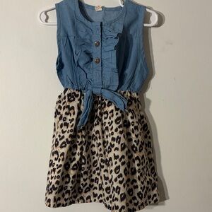 Stylish Blue and Leopard Print Kids Dress